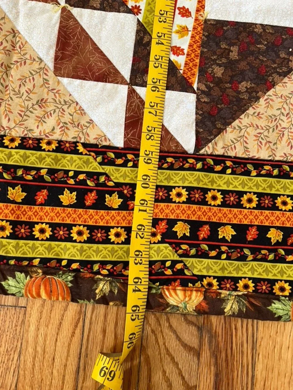 Handmade Fall Patchwork Quilt 64x64 Pumpkin Sunflower Autumn Throw